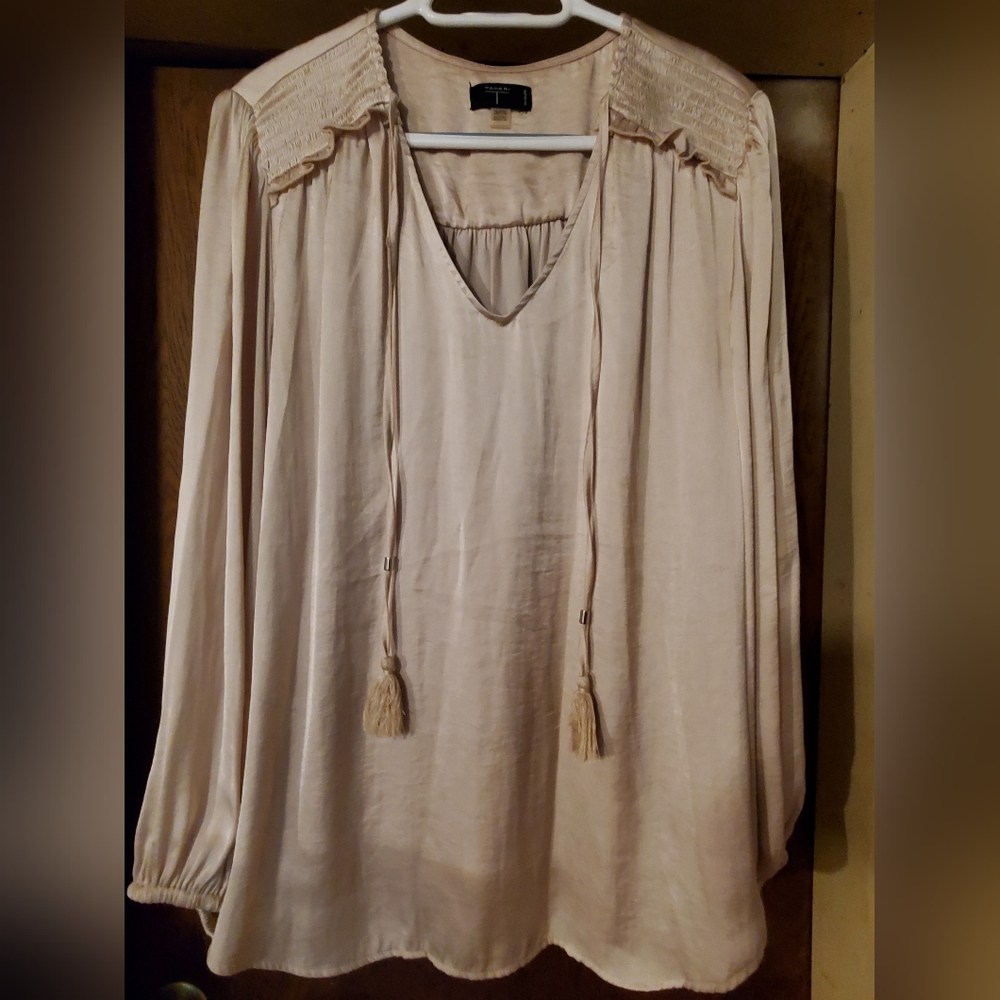 Elegant Cream Blouse with Tassel Details